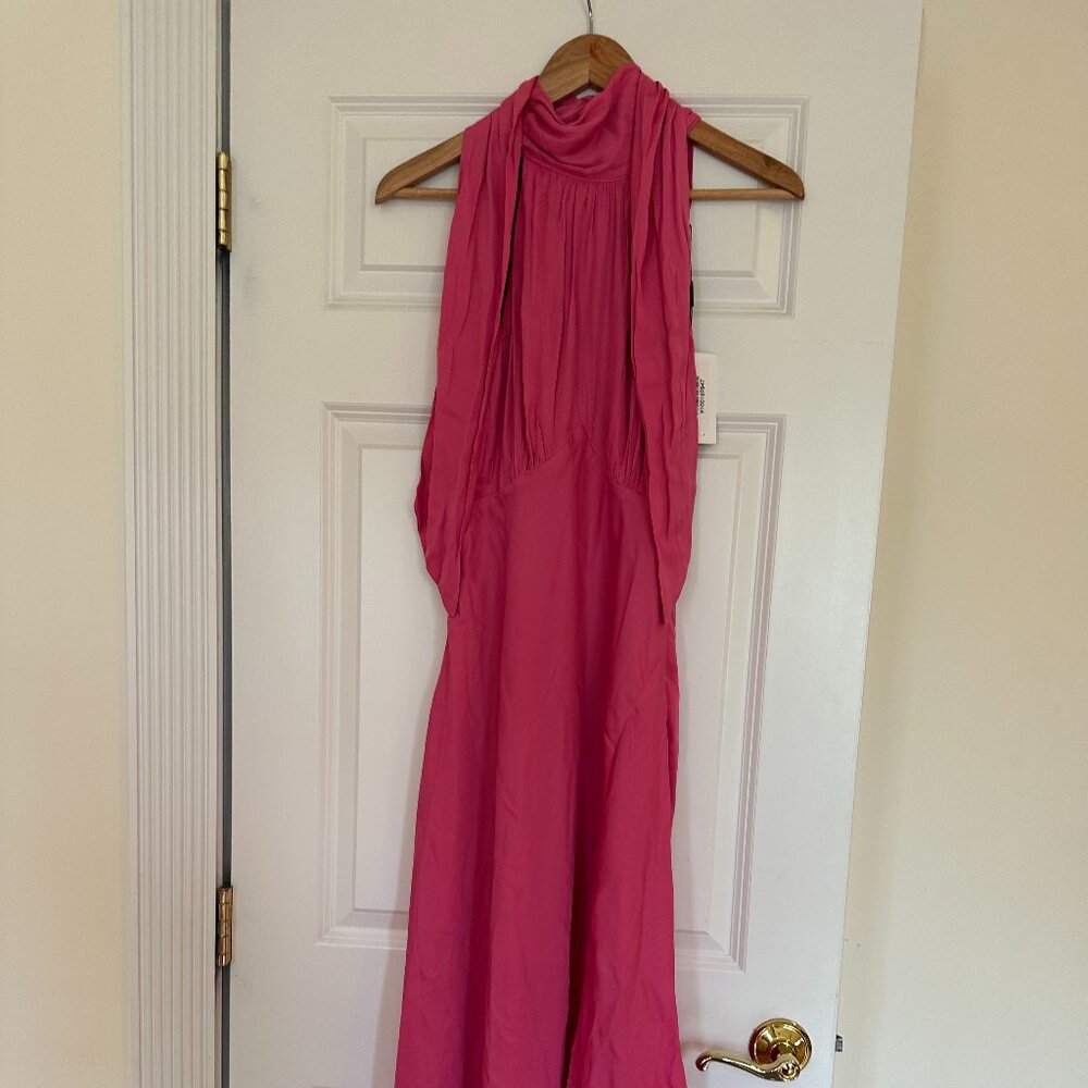 Satin Maxi Dress Hot Pink  M